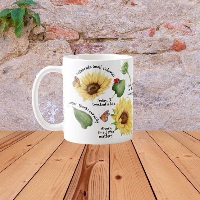 Taza De Café Girasol acuarela autocuidado regalo con positivo (Subido por el creador)