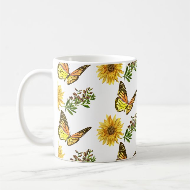 Taza De Café Girasol amarillo floral y mariposas (Izquierda)