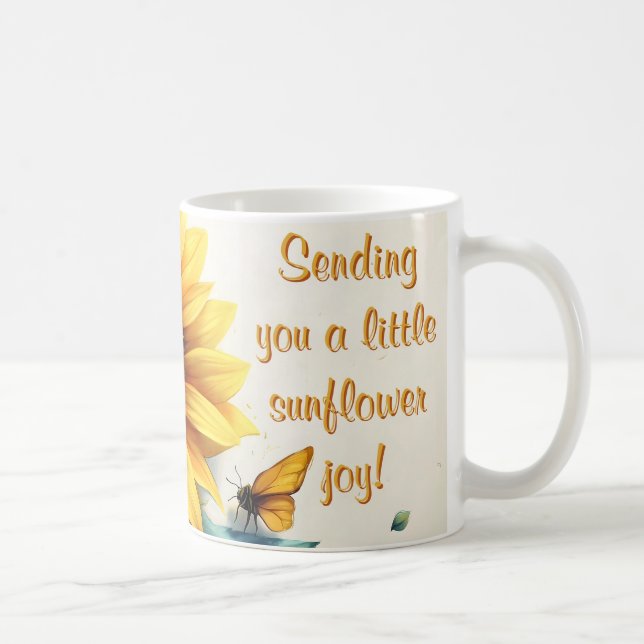Taza De Café Girasol con mariposas con Personalizable Textos (Derecha)