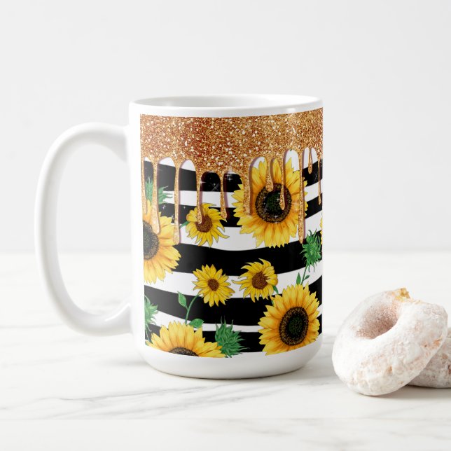 Taza De Café Girasol con Purpurina de oro (Con donut)