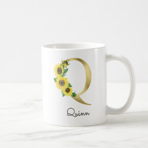 Taza De Café Girasol dorado monogramado Q inicial