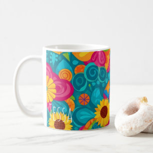 Taza De Café Girasol Psicodélico Vibrante Retro Arte Pop Años 7
