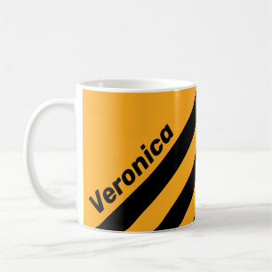 Taza De Café Girasol Retro Zumbido Tres Rayas con Nombre
