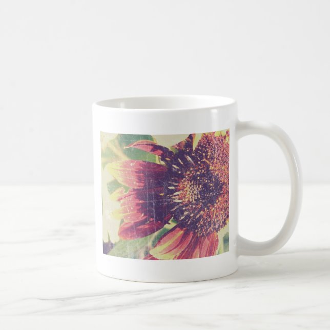 Taza De Café Girasol Rojo Grunge (Derecha)