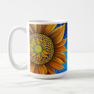 Taza De Café Girasol ruso y soleado en azul