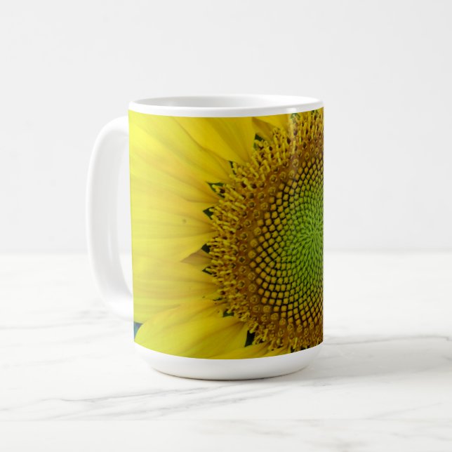 Taza De Café Girasol y semillas, espiral, relación dorada (Anverso izquierdo)