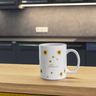 Taza De Café Girasoles Acuarela Personalizados