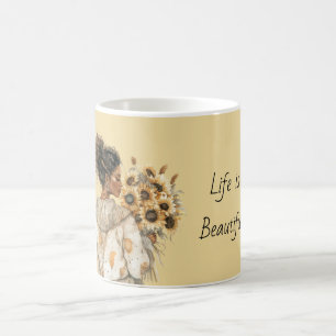 Taza De Café Girasoles Amarillos Mujer Negra