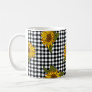Taza De Café girasoles brillantes sobre un búfalo blanco y negr