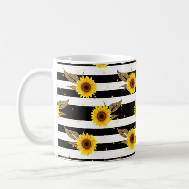 Taza De Café Girasoles con líneas horizontales en blanco y negr (Izquierda)