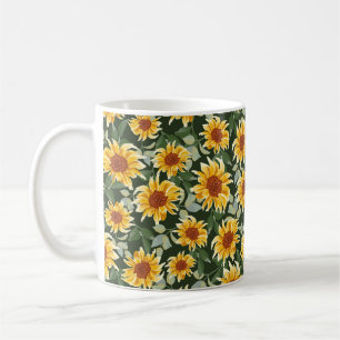 Taza De Café girasoles de otoño o primavera con fondo verde