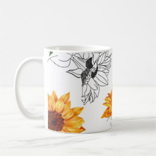 Taza De Café girasoles dibujados a mano: patrón amarillo vibran