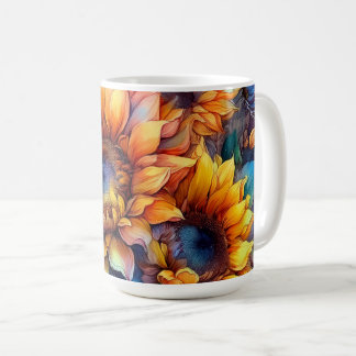 Taza De Café Girasoles en Acuarela