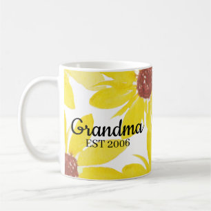Taza De Café Girasoles Mano Acuarela Mamá Abuela