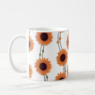 Taza De Café Girasoles naranjas con rayas florales retro al est