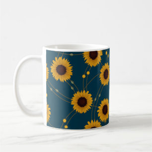 Taza De Café Girasoles retro florales amarillos al azar Art Nou