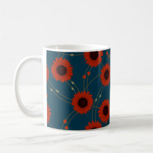 Taza De Café Girasoles rojos retro florales al azar Art Nouveau
