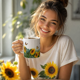 Taza De Café Girasoles y Mariposas Floral