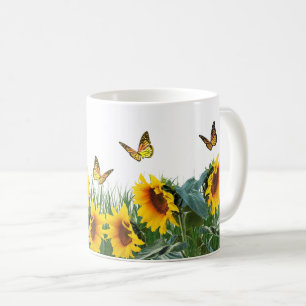 Taza De Café Girasoles y Mariposas Floral