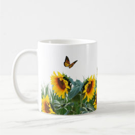 Taza De Café Girasoles y Mariposas Floral 