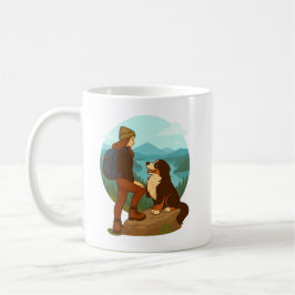 Taza De Café Girl and Mountain Dog Adventure Illustration