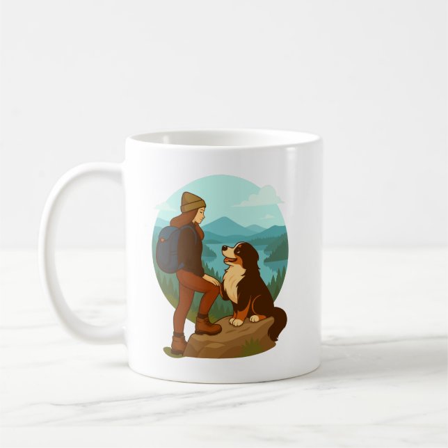 Taza De Café Girl and Mountain Dog Adventure Illustration (Izquierda)