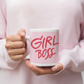 Taza De Café Girl Boss Bold Typography Red & Pink Feminine