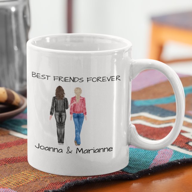 Taza De Café Girlfriend Best Friends Brunette Blonde Watercolor (Subido por el creador)