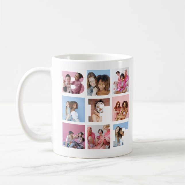 Taza De Café Girly Best Friends BFF Collage de fotos Script (Izquierda)