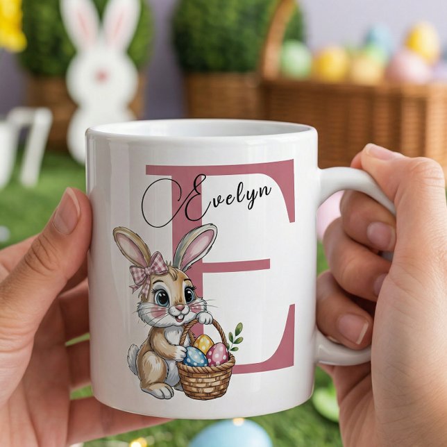 Taza De Café Girly Easter Basket Rabbit Custom Name Easter Gift (Subido por el creador)