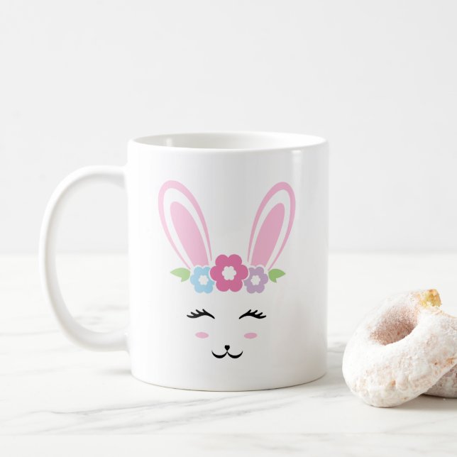 Taza De Café Girly Easter Glam Bunny Face (Con donut)