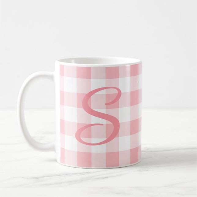 Taza De Café Girly Fun Pink First Mug | Patrón de comprobación  (Izquierda)