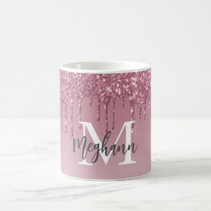 Taza De Café Girly Glam Rosa Rosa Rosa Rosa Purpurina Dris Mono