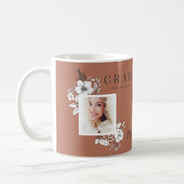 Taza De Café Girly multifoto floral elegante fiesta de graduaci (Izquierda)