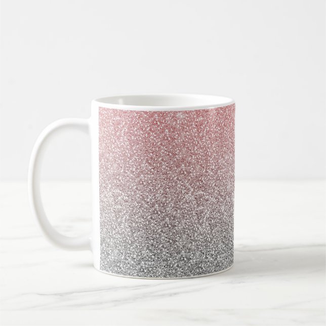 Taza De Café Girly Rosa Gold Silver Purpurina Ombre Diseño (Izquierda)