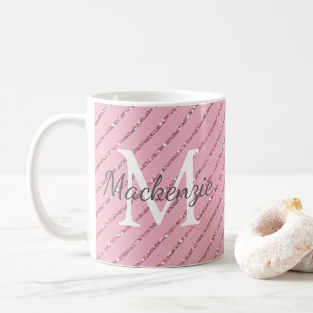 Taza De Café Giro Rubor Purpurina rosado Stripes Monograma (Con donut)
