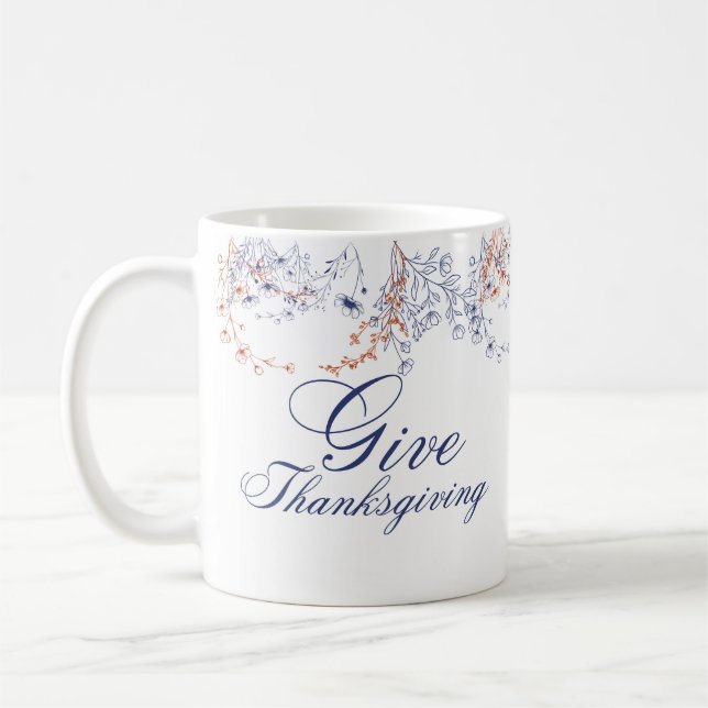 Taza De Café Give Thanksgiving Floral Calligraphy Art (Izquierda)
