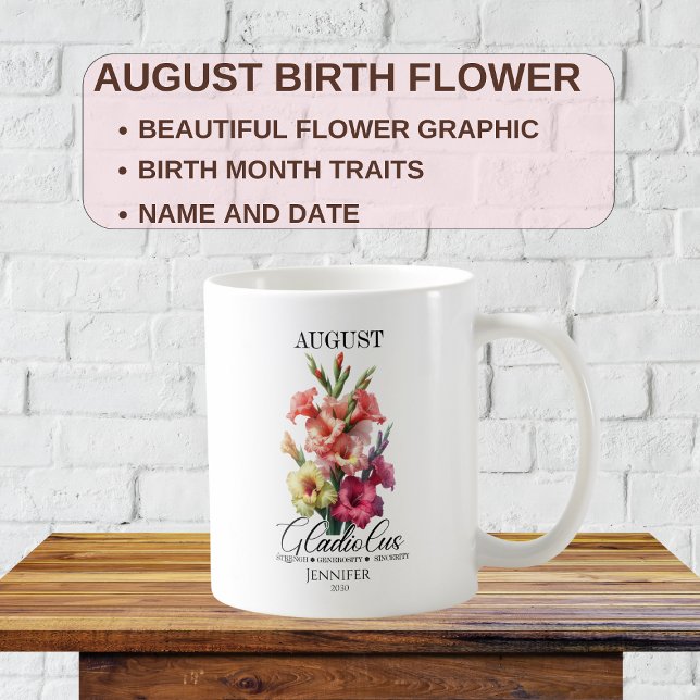 Taza De Café Gladiolo Flor de Cumpleaños de Agosto Personalizab (Subido por el creador)