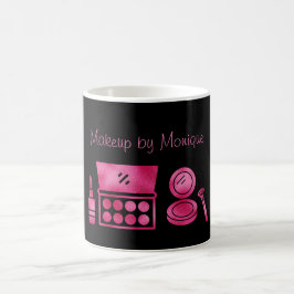 Taza De Café Glam Black & Hot Pink Makeup Artista Personalizado
