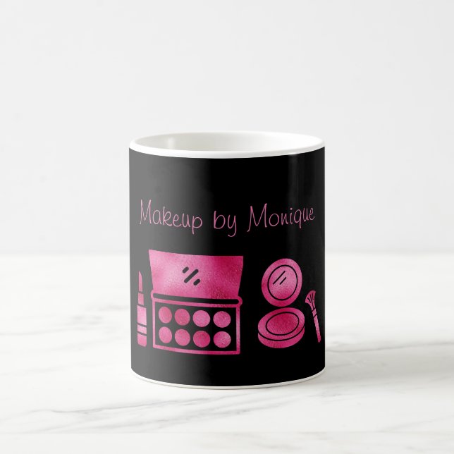 Taza De Café Glam Black & Hot Pink Makeup Artista Personalizado (Centro)