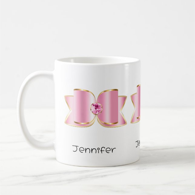 Taza De Café Glam Bow rosa con piedra angular (Izquierda)