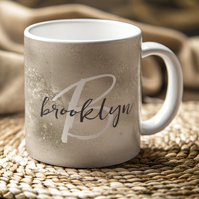 Taza De Café Glam Champagne Gold Trendy Script Monograma (Subido por el creador)