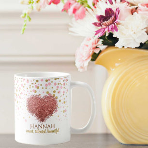 Taza De Café Glam Girly Rosa Oro Purpurina Rosa Corazón