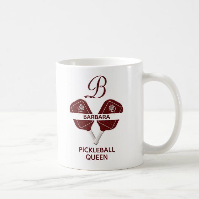 Taza De Café Glam Glit Pickleball Queen Paddles Floral Inicial (Derecha)