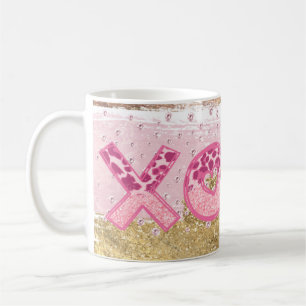 Taza De Café Glam Glitter Oro Rosa Luxe XOXO San Valentín