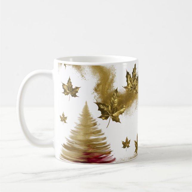 Taza De Café Glam Gold Maple Leaves Abstract Christmas Tree  (Izquierda)
