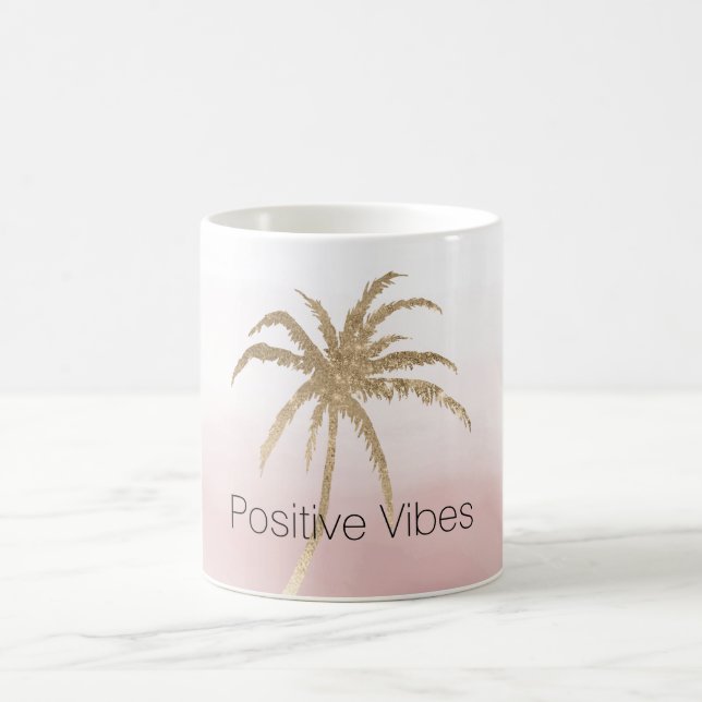 Taza De Café Glam Gold Palm Tropical Pink Pink (Centro)
