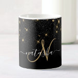 Taza De Café Glam Gold Purpurina Diamond Sparkle Elegant Monogr<br><div class="desc">Crea tu propia taza de café con diamante negro y dorado personalizada con tu monograma y nombre personalizado.</div>