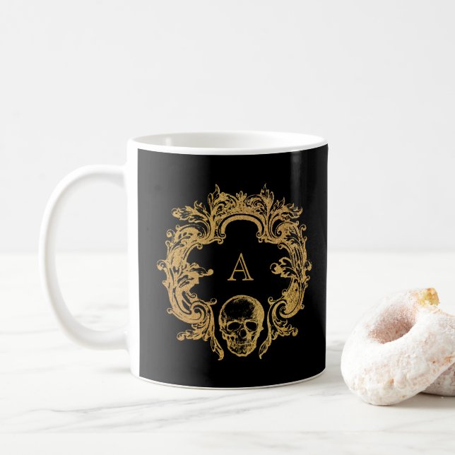 Taza De Café Glam gótico | Mug | Monograma | Negro (Con donut)
