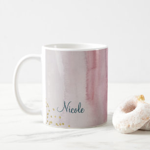 Taza De Café Glam Moderno Rosado Azul Oro Personalizado